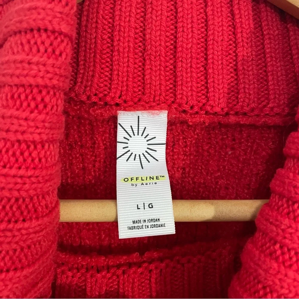 Aerie Offline Red Wool Blend Textured Turtleneck Sweater Size L